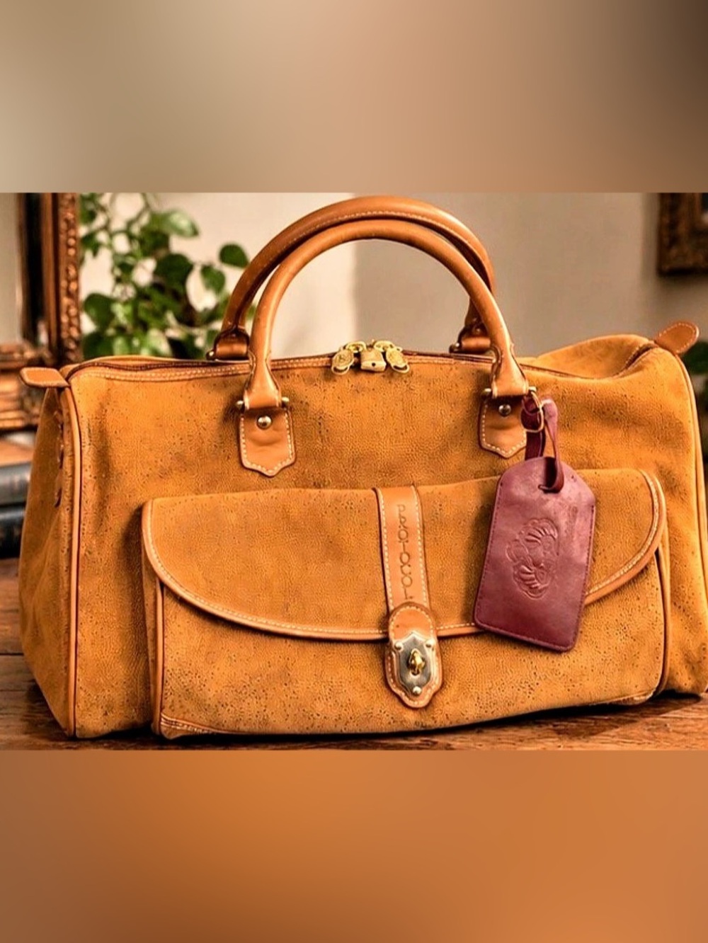 Vintage Protocol DuraSuede Tan Brown Travel Bag / Weekender Satchel